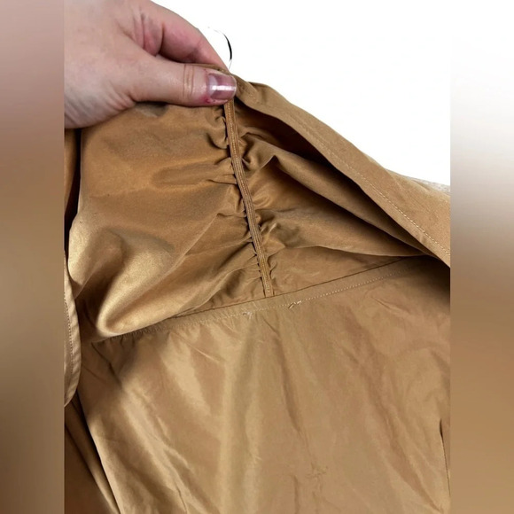 PLT • Camel Bardot Zip Front Shirt Bodycon Dress - Picture 11 of 12